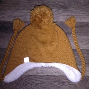 Timberland Tan Knit Kids Hat with Pom-Pom